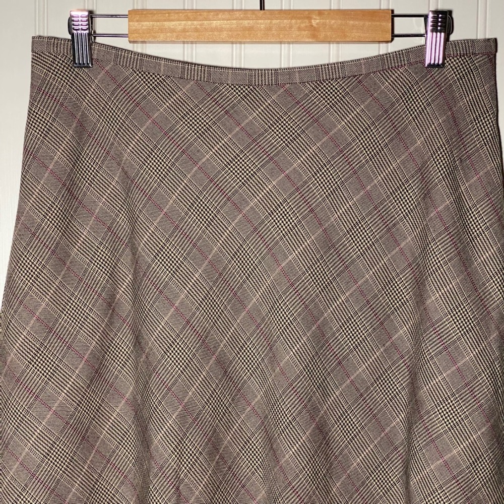 Vintage Academia Brown Plaid Midaxi Skirt Embroidered Autumnal Preppy - 14 - Picture 11 of 12